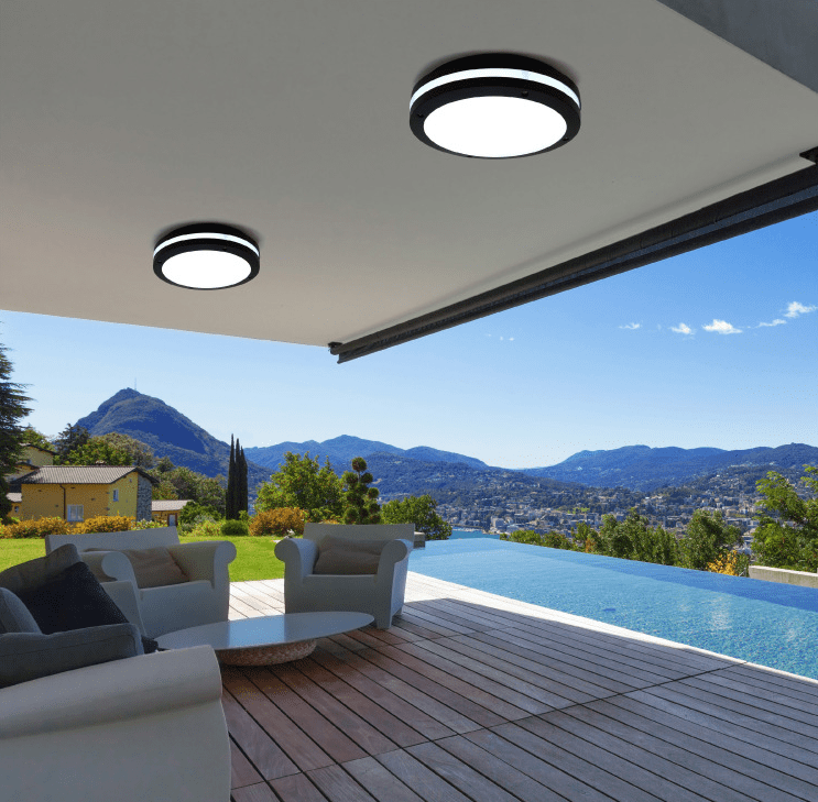 MADRID - Hublot applique LED détecteur gris anthracite 24W CCT au plafond d'une terrasse