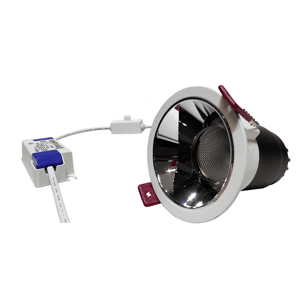 collerette PRATO blanche réflecteur chrome avec module LED PRATO et driver+switch 3CCT