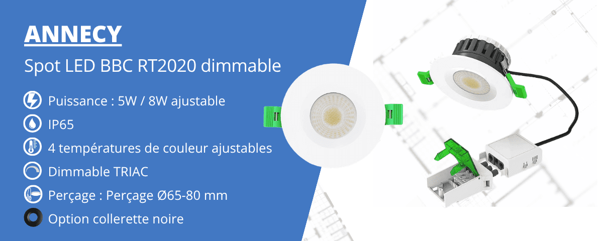 ANNECY – Spot LED 5W/8W dimmable 4CCT IP65 BBC RT2020 Ø65-80mm de marque IDELED
