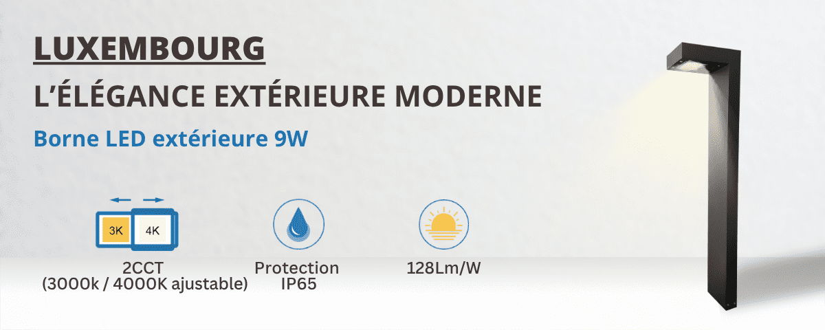 LUXEMBOURG – Borne extérieure 9W 2CCT IP65 de marque IDELED
