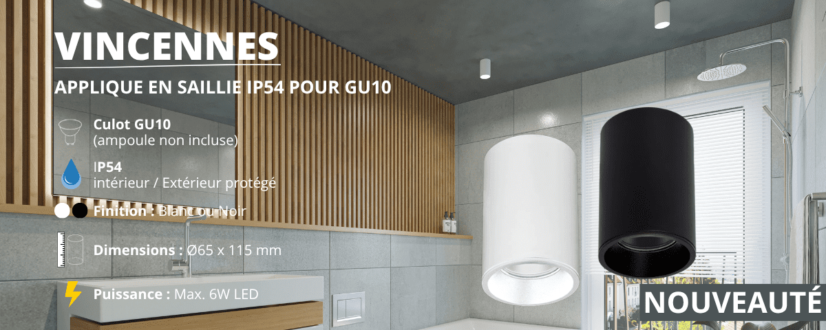 VINCENNES – Applique noire en saillie IP54 pour GU10, de marque IDELED