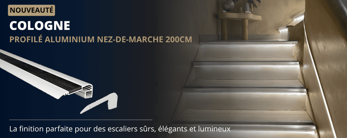 COLOGNE – Profilé aluminium nez-de-marche 200cm (escalier) de marque IDELED