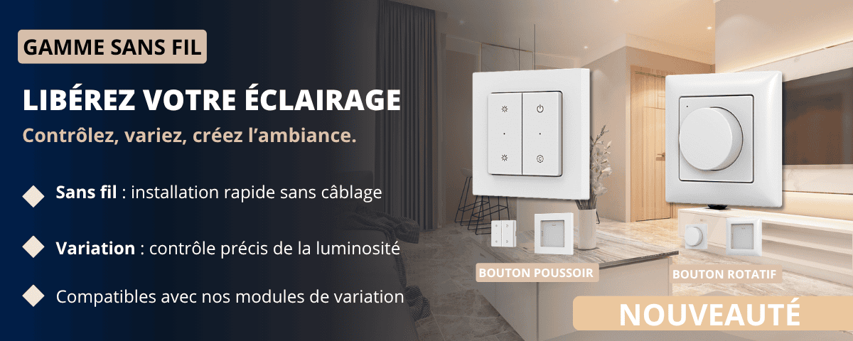 bouton poussoir et bouton rotatif sans fil, de marque IDELED