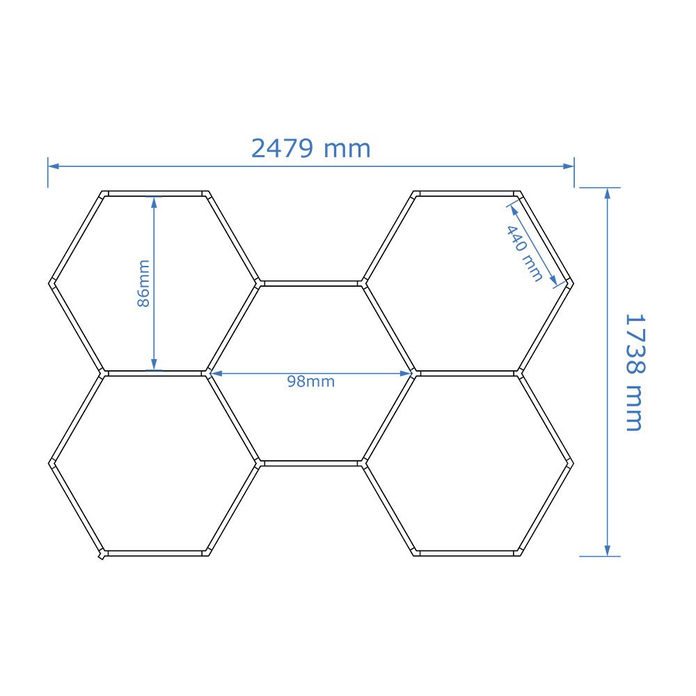 RUNGIS - Kit nid d'abeille à 5 hexagones lumineux 156W 6500K