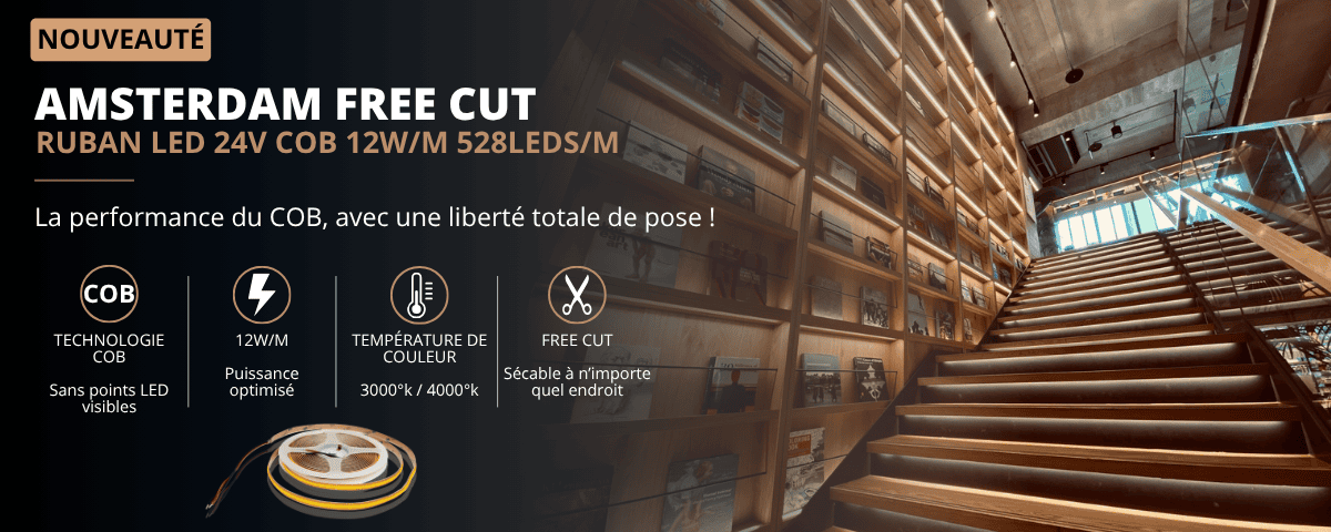 AMSTERDAM – Ruban 24V COB 12W/M 528LEDs/M free cut de marque IDELED