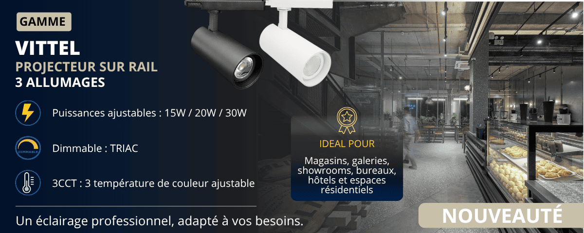 VITTEL – Projecteur sur rail 3 allumages 30W puissances ajustables dimmable TRIAC 3CCT de marque IDELED 
