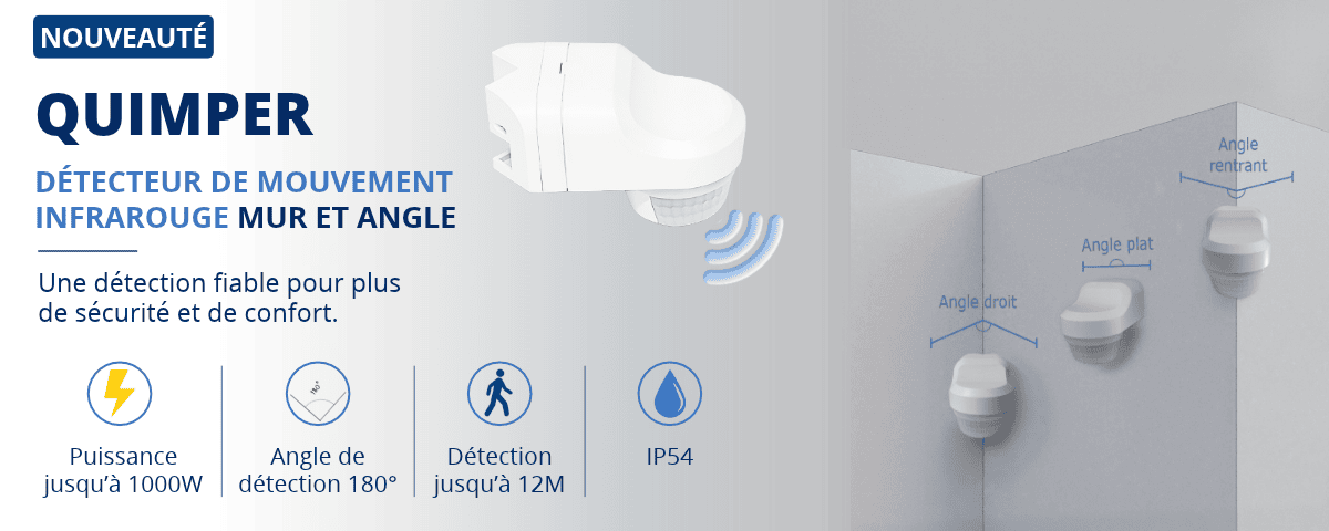 QUIMPER – Détecteur de mouvement infrarouge mur et angle 1000W IP54 de marque IDELED