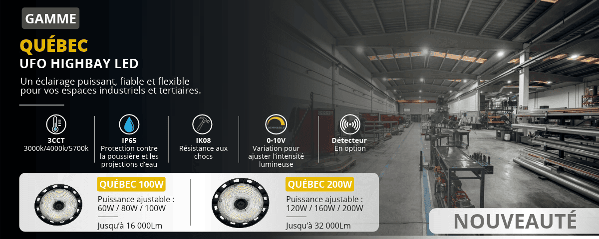 QUÉBEC – UFO HIGHBAY LED puissances ajustables 3CCT IP65 IK08 de marque IDELED